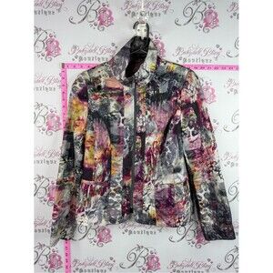 Conrad C jacket coat Abstract Floral Zip-Front Jean Jacket in Multi-Color